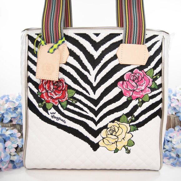 Consuela Michelle Patent and Natural Leather Embroidered Classic Tote Bag NWT - Picture 2 of 13